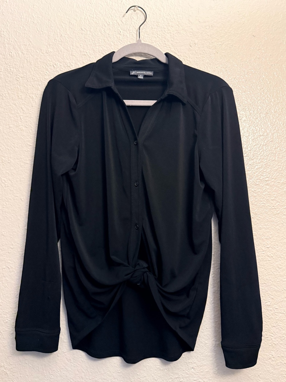 Black Button-Up with Tie-Front Deatail Blouse
